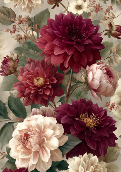 Rice Paper For Decoupage Deep Burgundy Dahlias  Full  Cat. No. 9522