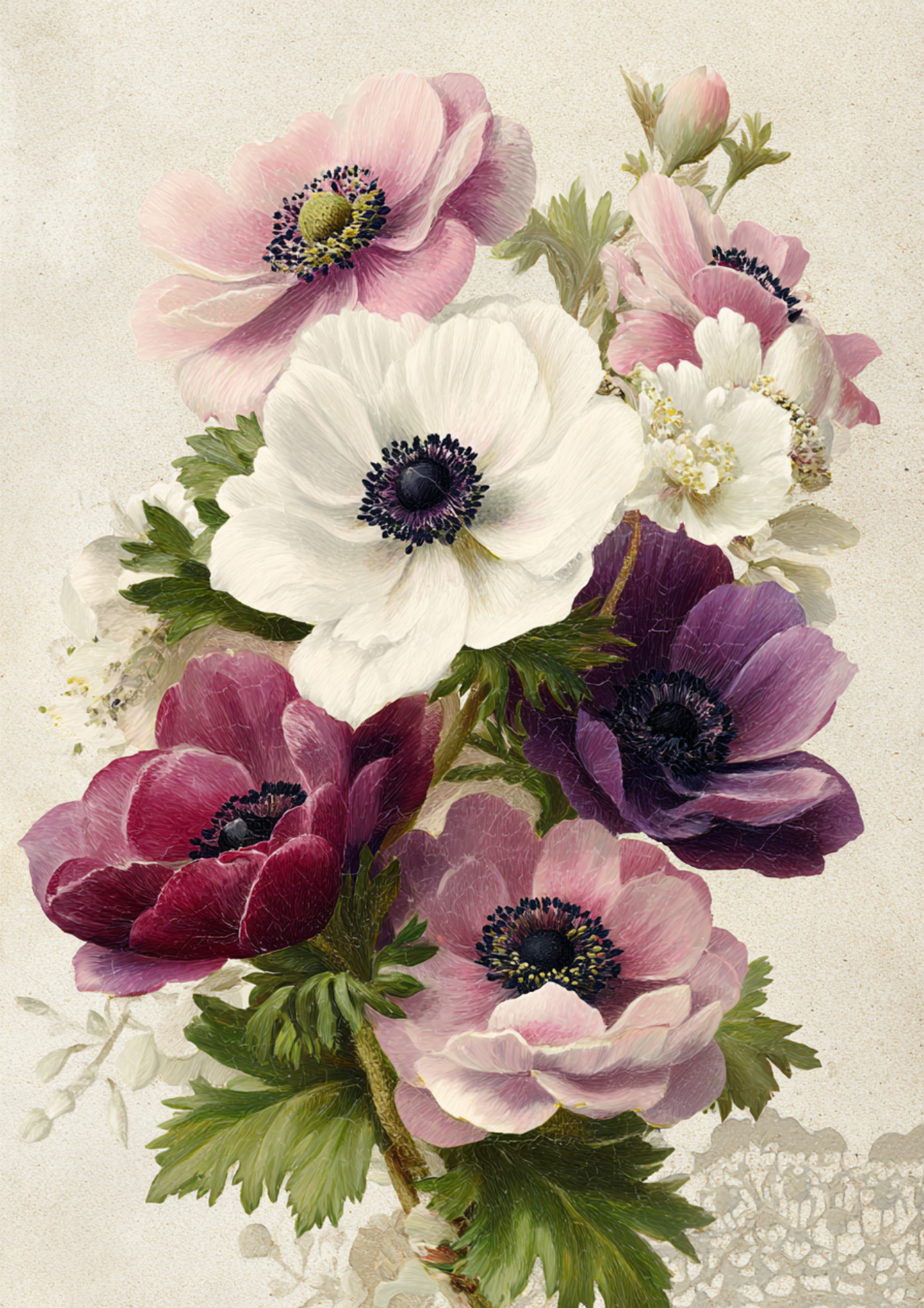 Rice Paper For Decoupage Pastel Anemones  Full  Cat. No. 9523