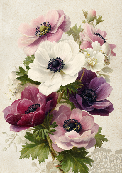 Rice Paper For Decoupage Pastel Anemones  Full  Cat. No. 9523