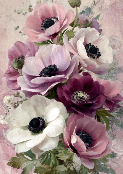 Rice Paper For Decoupage Pastel Anemones  Full  Cat. No. 9525