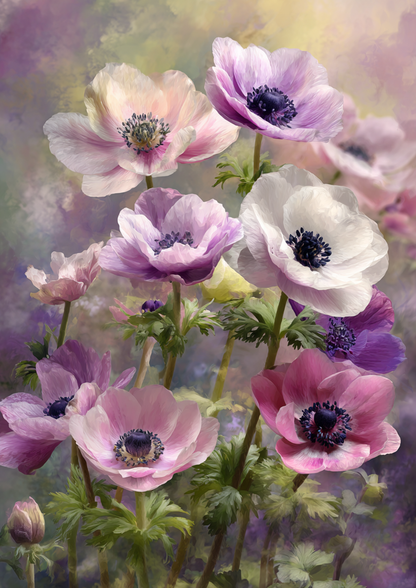 Rice Paper For Decoupage Pastel Anemones Background Full  Cat. No. 9526