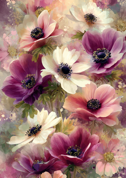 Rice Paper For Decoupage Pastel Anemones Background Full  Cat. No. 9527