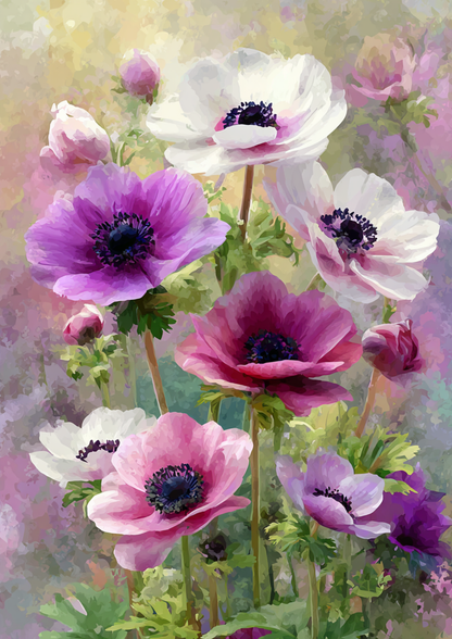 Rice Paper For Decoupage Pastel Anemones Background Full  Cat. No. 9528