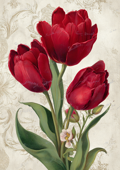 Rice Paper For Decoupage Red Tulips Full  Cat. No. 9529