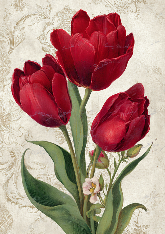 Rice Paper For Decoupage Red Tulips Full  Cat. No. 9529