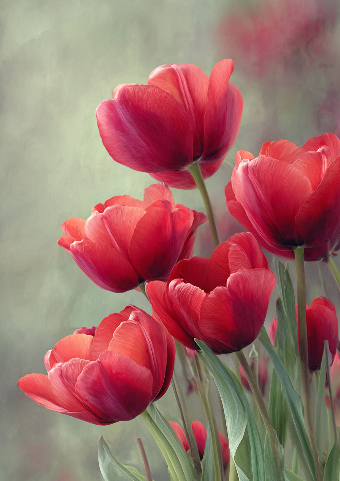 Rice Paper For Decoupage Pastel Red Tulips Full  Cat. No. 9530