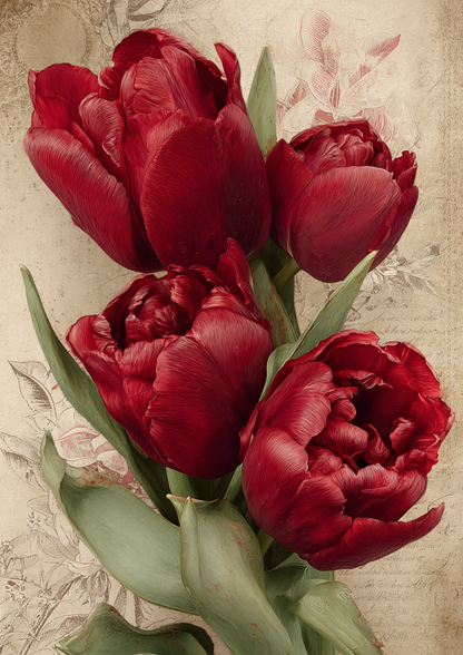 Rice Paper For Decoupage Burgundy Tulips Full  Cat. No. 9531