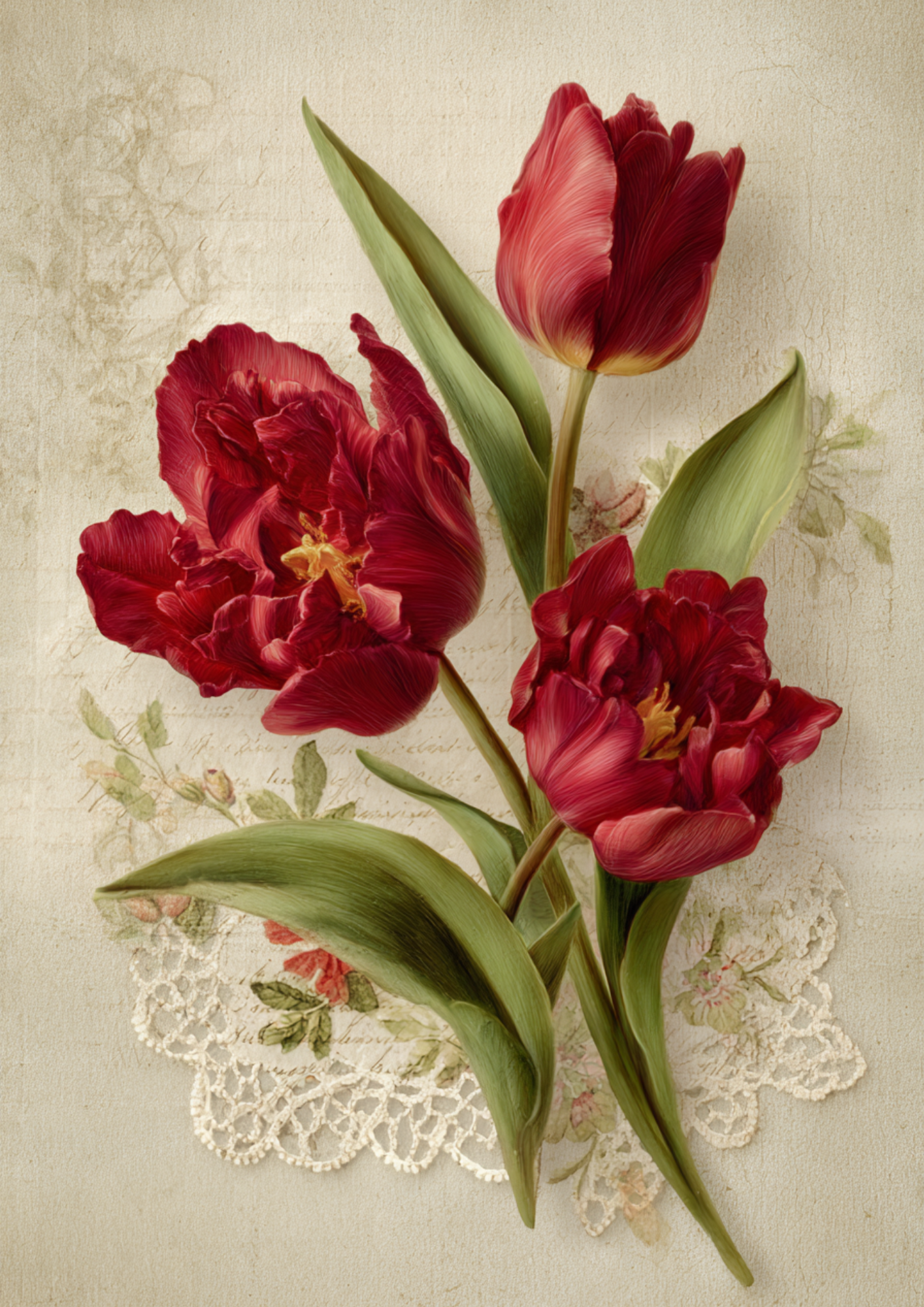 Rice Paper For Decoupage Burgundy Tulips Full  Cat. No. 9532