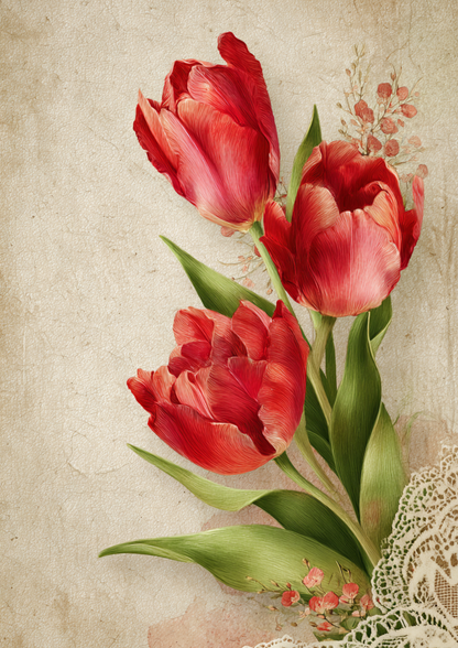Rice Paper For Decoupage Spring Red Tulips Full  Cat. No. 9534
