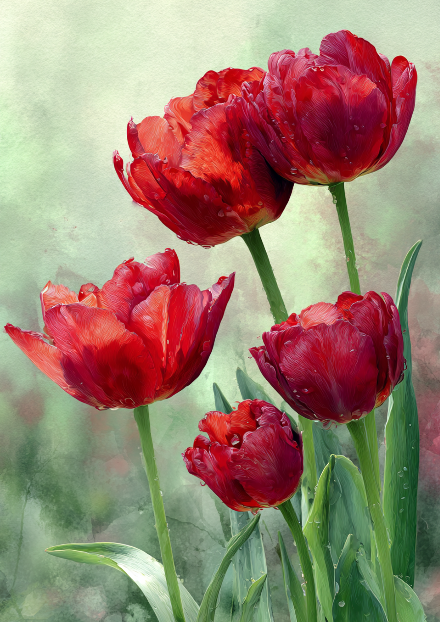 Rice Paper For Decoupage Spring Red Tulips Full  Cat. No. 9535
