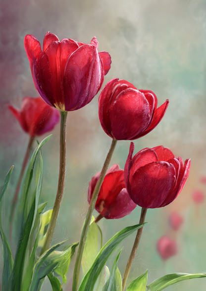 Rice Paper For Decoupage Spring Red Tulips Full  Cat. No. 9536