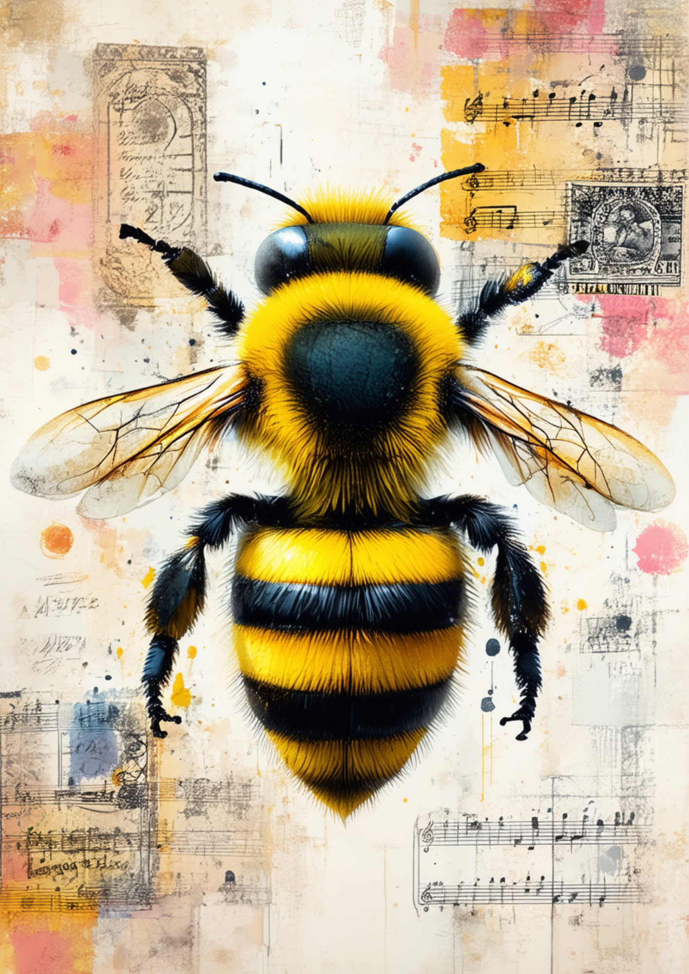 Rice Paper For Decoupage Bee on Vintage Background Full  Cat. No. 9537