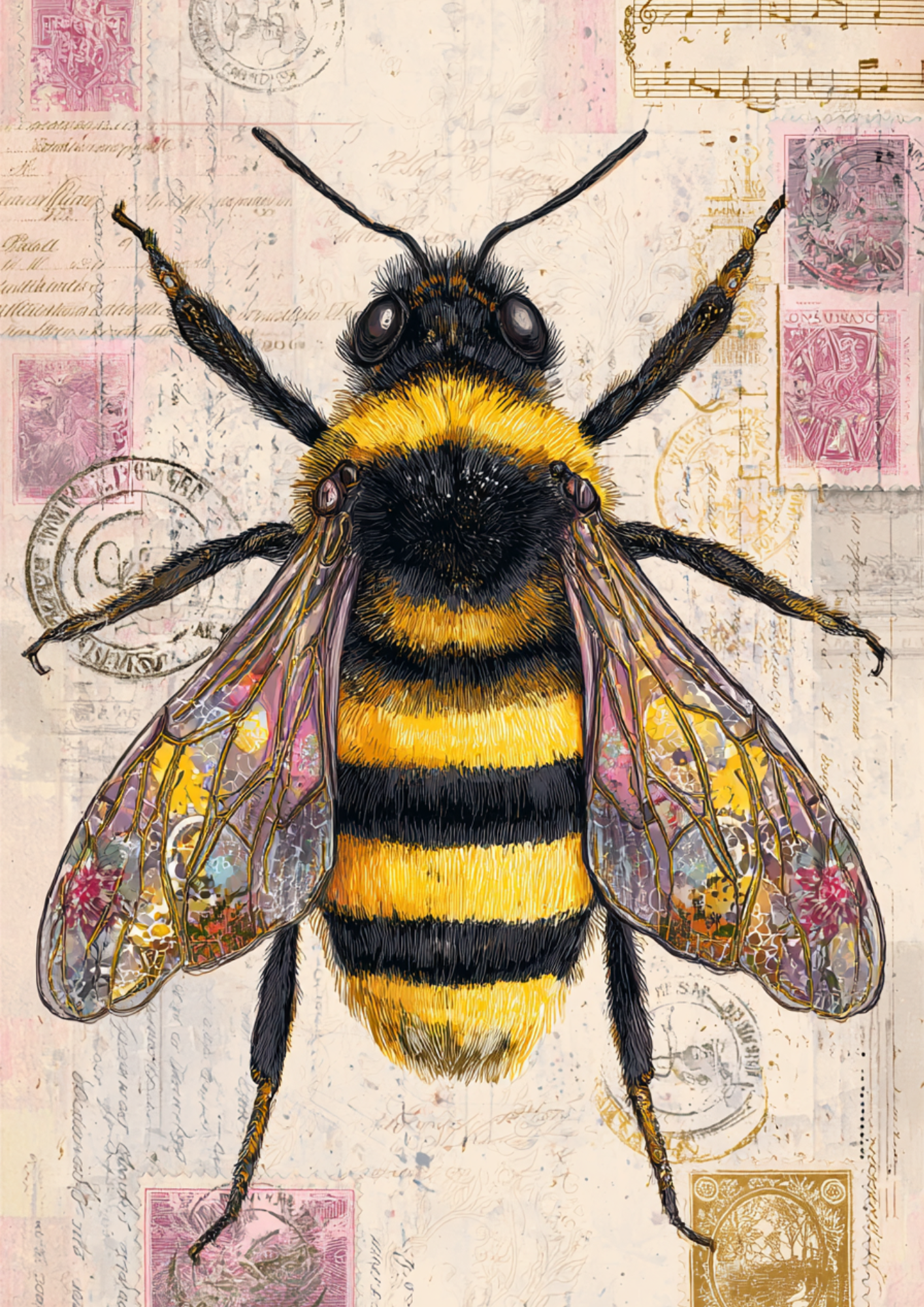 Rice Paper For Decoupage Bee on Vintage Background Full  Cat. No. 9538