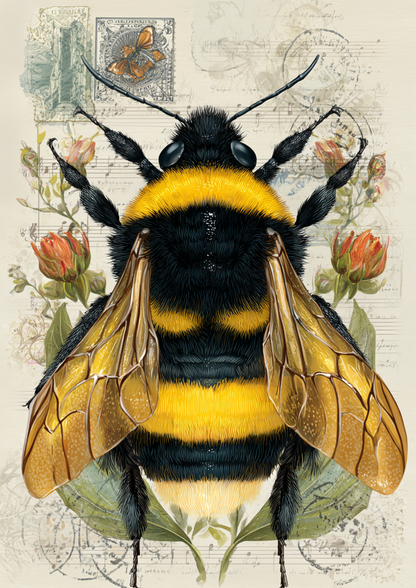 Rice Paper For Decoupage Bee on Vintage Background Full  Cat. No. 9539