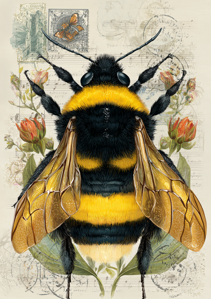 Rice Paper For Decoupage Bee on Vintage Background Full  Cat. No. 9539