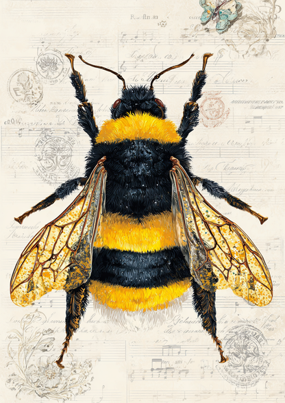 Rice Paper For Decoupage Bee on Vintage Background Full  Cat. No. 9540