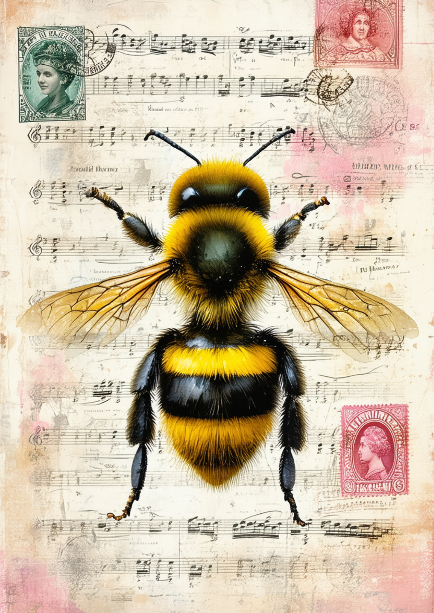 Rice Paper For Decoupage Bee on Vintage Background Full  Cat. No. 9541