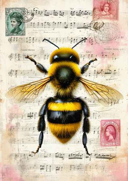 Rice Paper For Decoupage Bee on Vintage Background Full  Cat. No. 9541