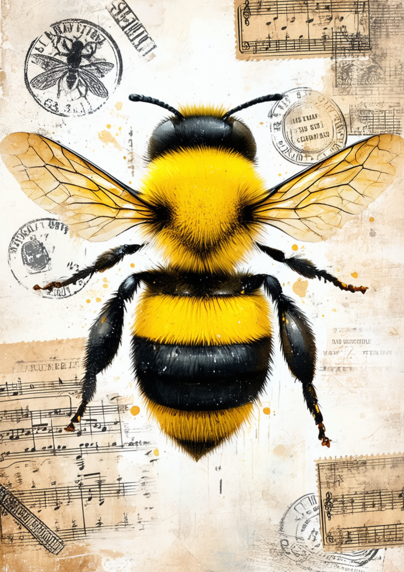 Rice Paper For Decoupage Bee on Vintage Background Full  Cat. No. 9542