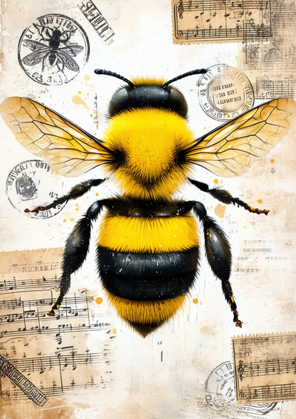Rice Paper For Decoupage Bee on Vintage Background Full  Cat. No. 9542