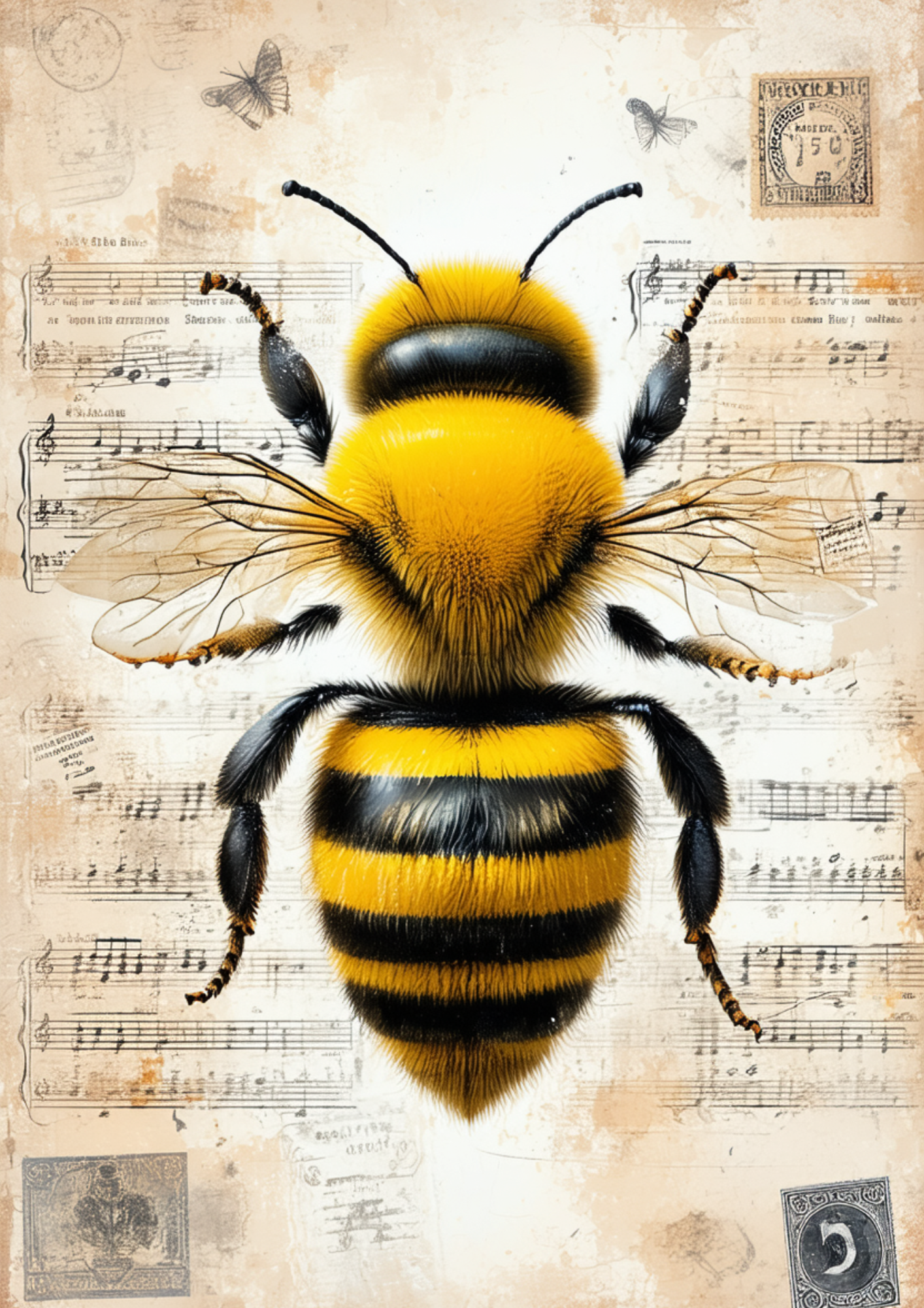 Rice Paper For Decoupage Bee on Vintage Background Full  Cat. No. 9543