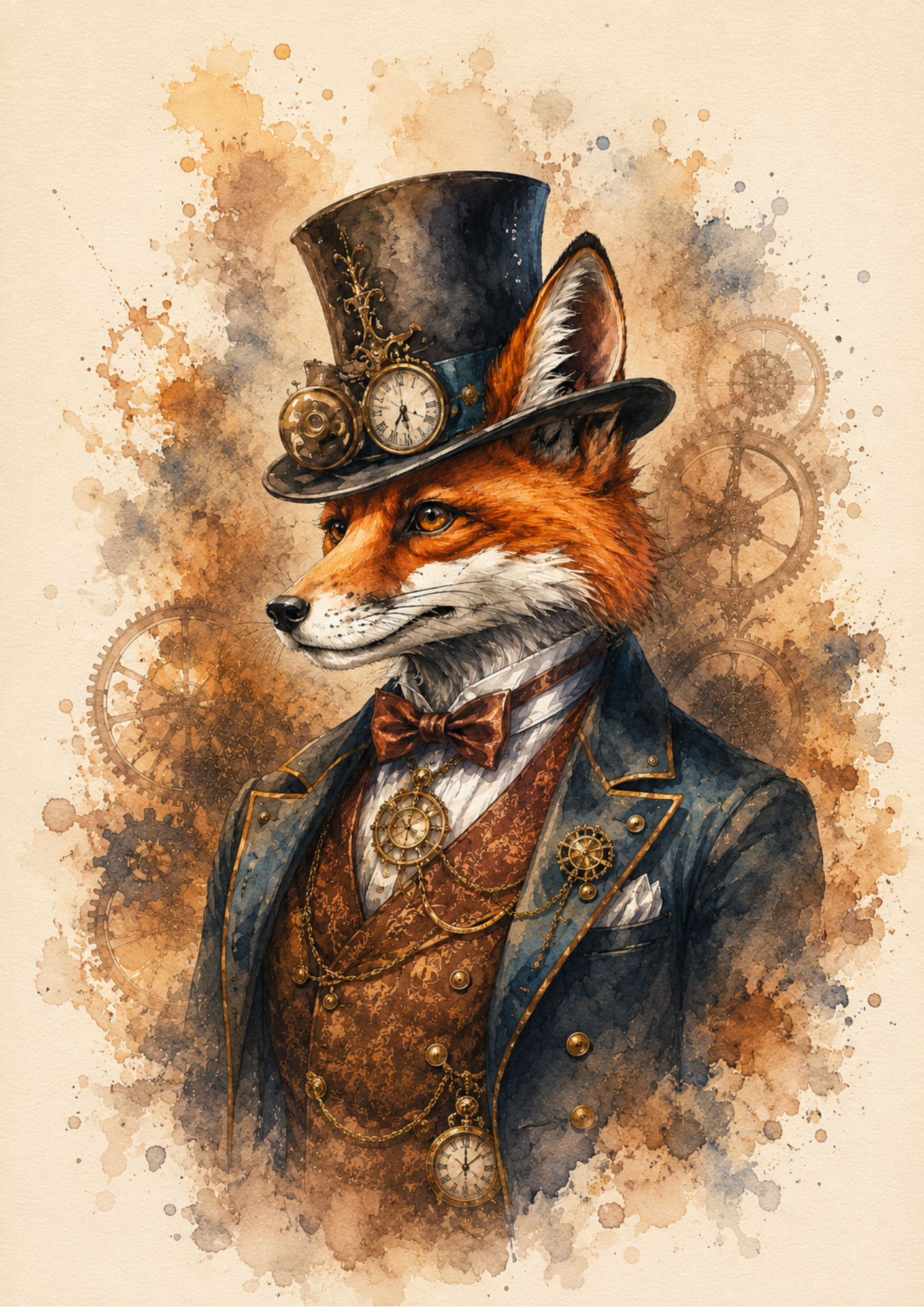 Rice Paper For Decoupage Steampunk Fox Portrait Full  Cat. No. 9544