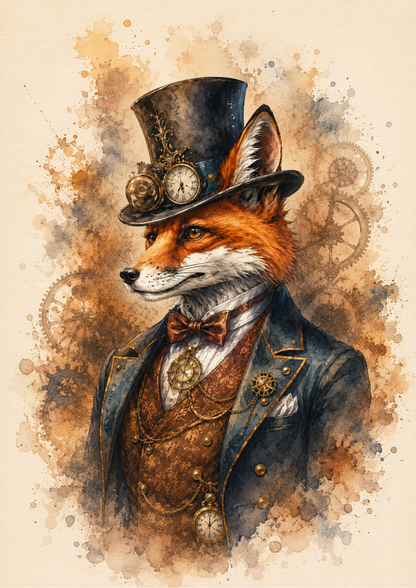 Rice Paper For Decoupage Steampunk Fox Portrait Full  Cat. No. 9544