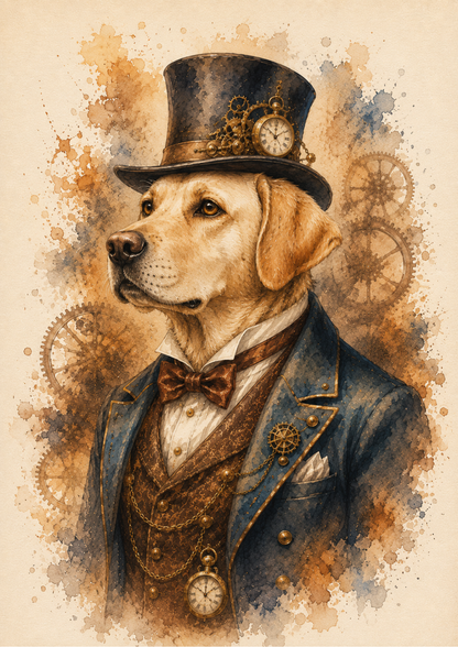 Rice Paper For Decoupage Steampunk Labrador Portrait Full  Cat. No. 9545