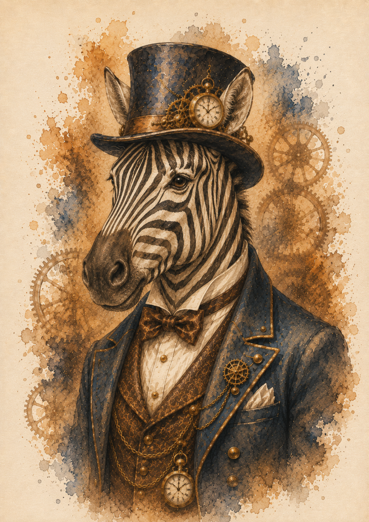 Rice Paper For Decoupage Steampunk Zebra Portrait Full  Cat. No. 9546