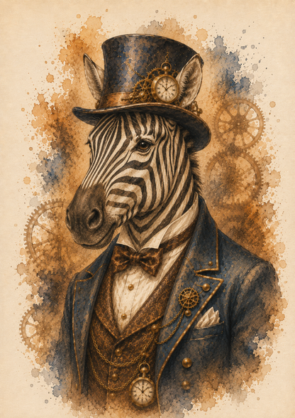 Rice Paper For Decoupage Steampunk Zebra Portrait Full  Cat. No. 9546