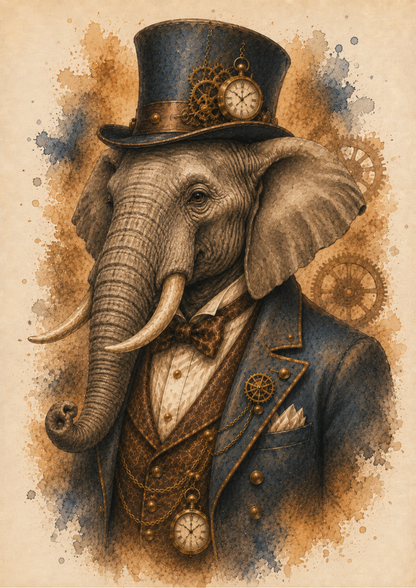 Rice Paper For Decoupage Steampunk Elephant Portrait Full  Cat. No. 9547