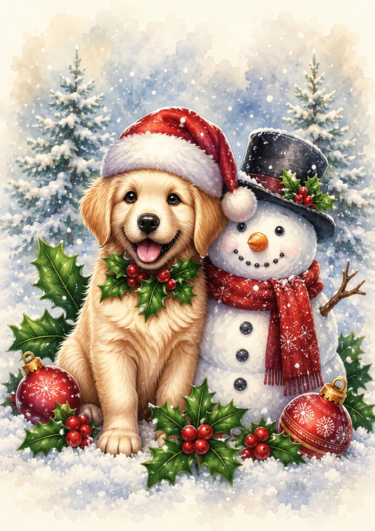 Rice Paper For Decoupage Festive Labrador & Snowman Full  Cat. No. 9549
