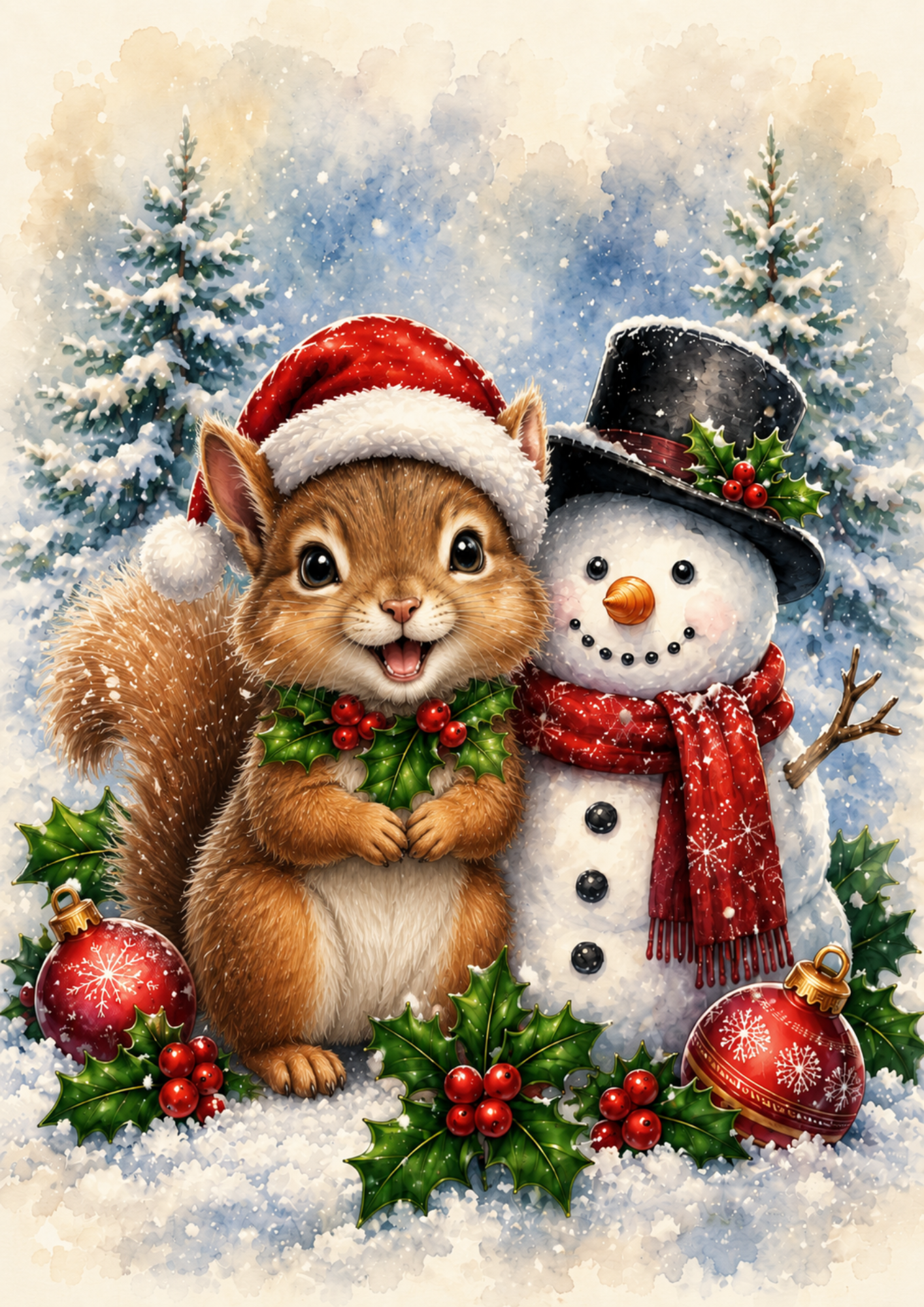Rice Paper For Decoupage Festive Squirrel & Snowman Full  Cat. No. 9551