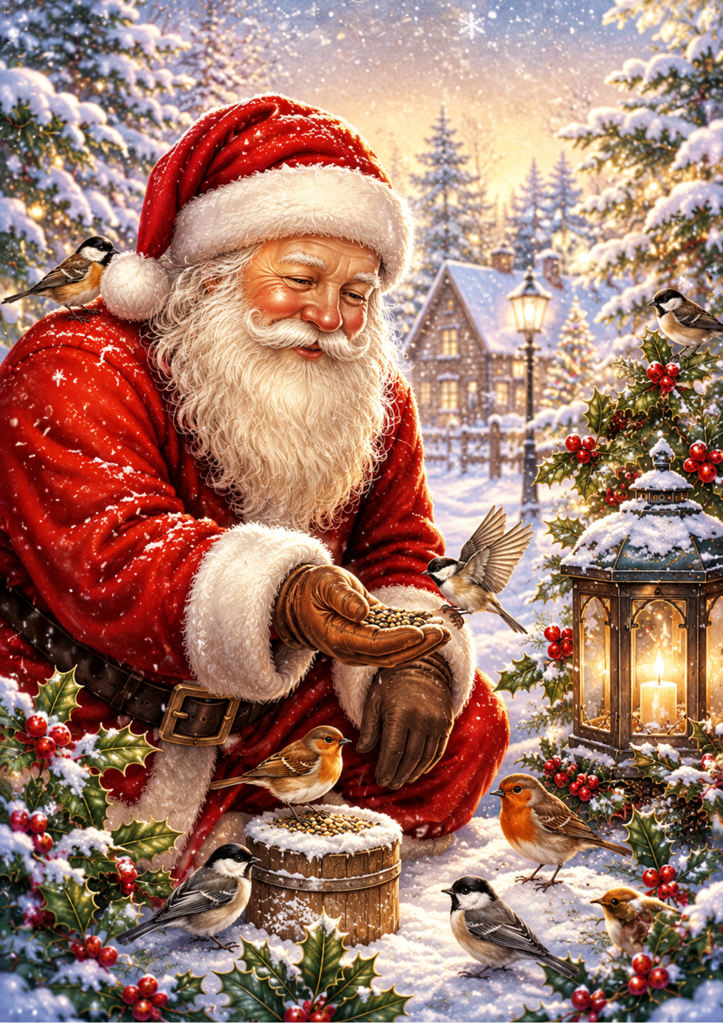 Rice Paper For Decoupage Santa Clause and Birds Full  Cat. No. 9552