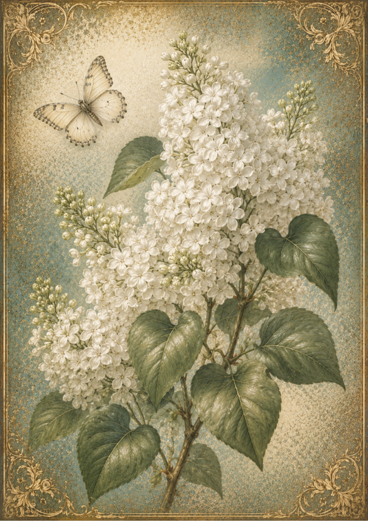 Rice Paper For Decoupage White Lilac & Butterfly Full  Cat. No. 9559