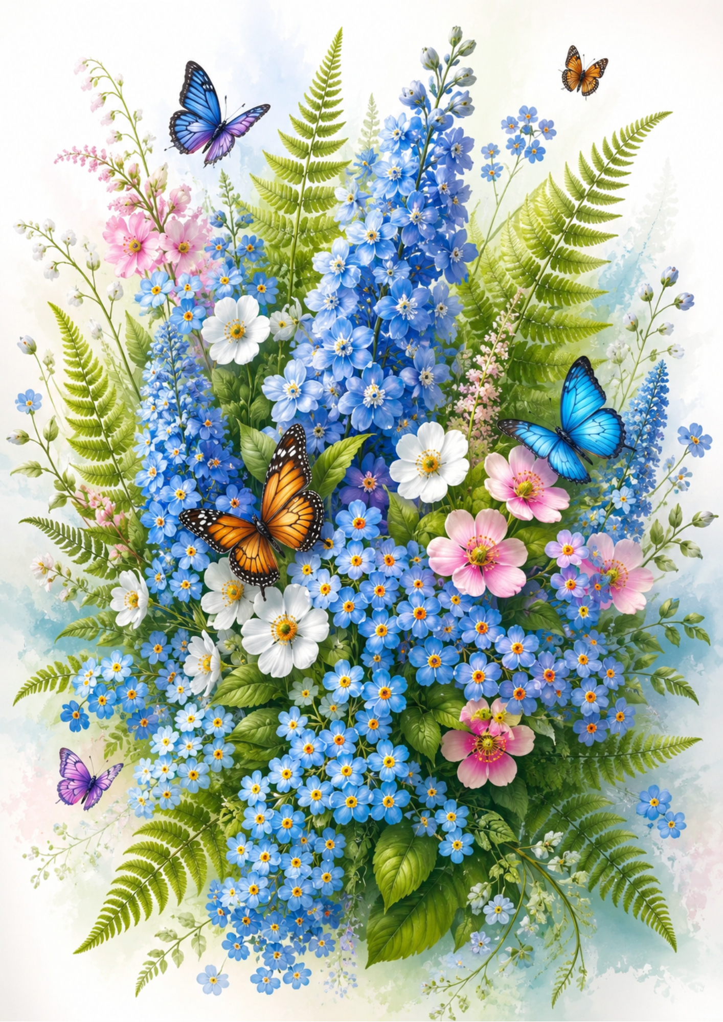 Rice Paper For Decoupage Do Not Forget Me Not Flowers & Butterflies Full  Cat. No. 9560