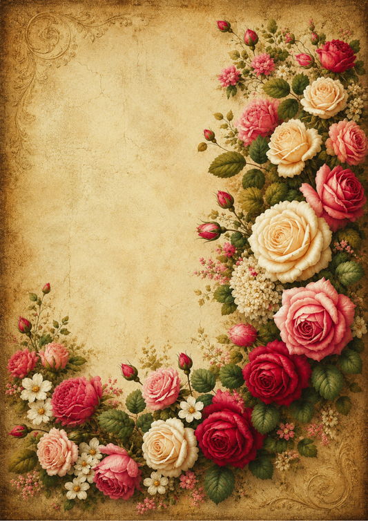 Rice Paper For Decoupage Vintage Red Roses Garland Full  Cat. No. 9562