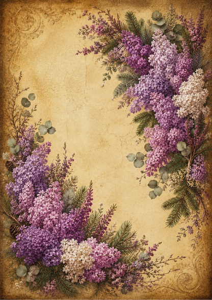 Rice Paper For Decoupage Vintage Purple Lilac Garland Full  Cat. No. 9563
