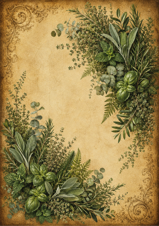 Rice Paper For Decoupage Vintage Green Herbs Garland Full  Cat. No. 9564