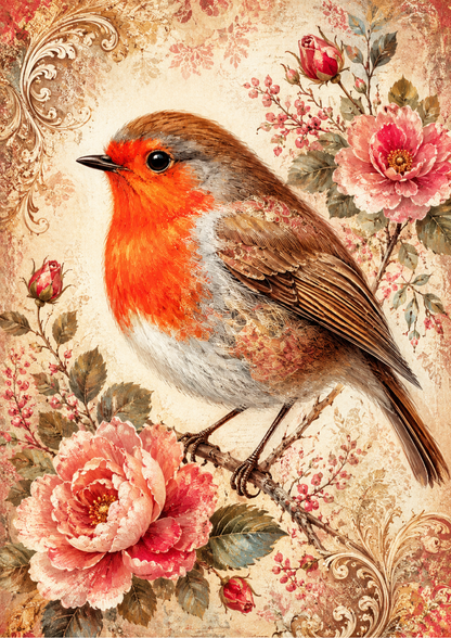 Rice Paper For Decoupage Red Robin Full  Cat. No. 9575
