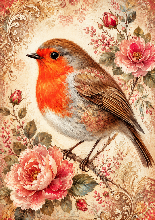 Rice Paper For Decoupage Red Robin Full  Cat. No. 9575