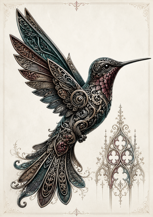 Rice Paper For Decoupage Monohrome Gothic Hummingbird  Full  Cat. No. 9583