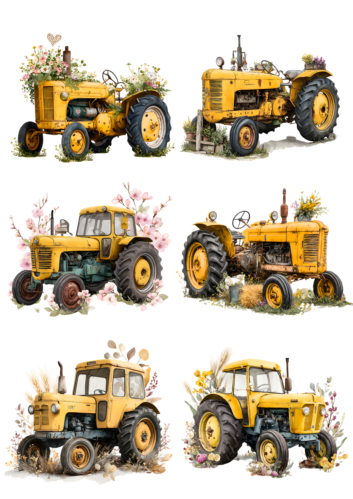 Rice Paper For Decoupage Yellow Tractor Collage  Cat. No. 9601