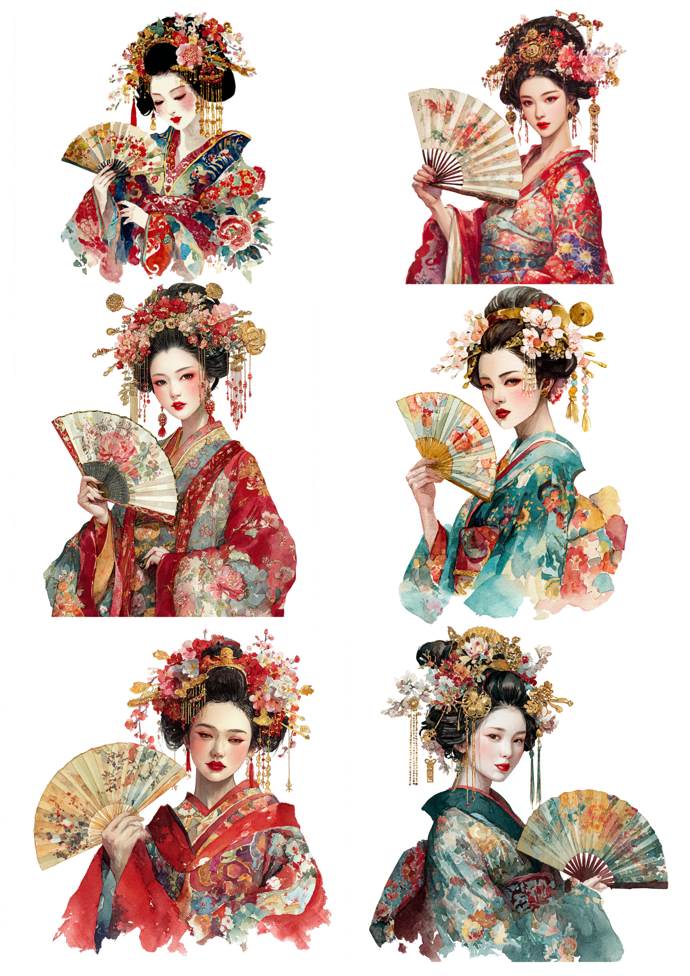 Rice Paper For Decoupage Beautiful Geisha Collage  Cat. No. 9604