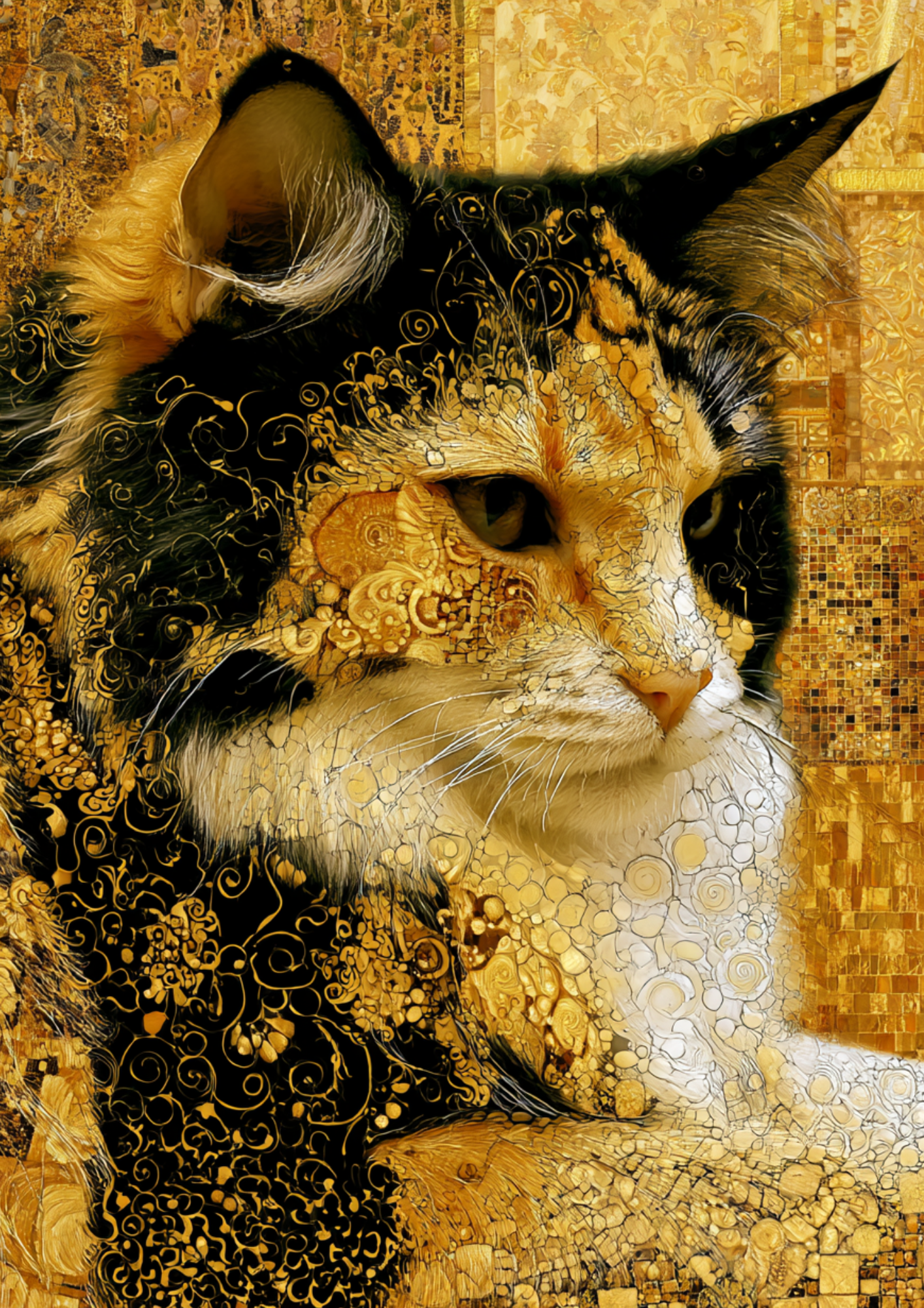 Rice Paper For Decoupage  Cat in Klimt Style Full  Cat. No. 9616
