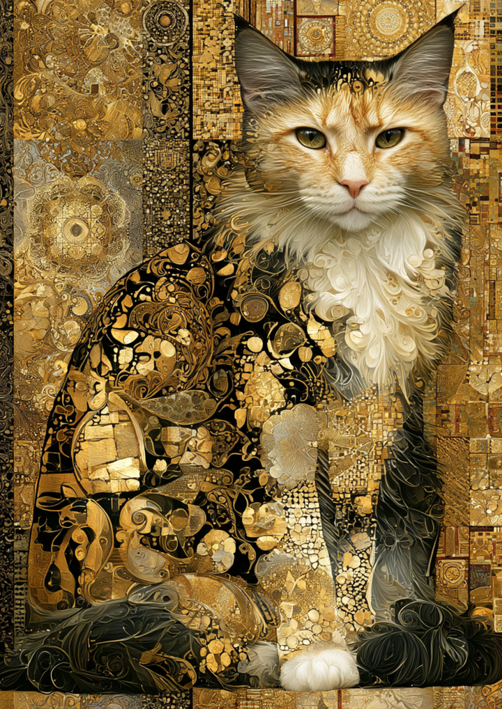 Rice Paper For Decoupage  Cat in Klimt Style Full  Cat. No. 9620