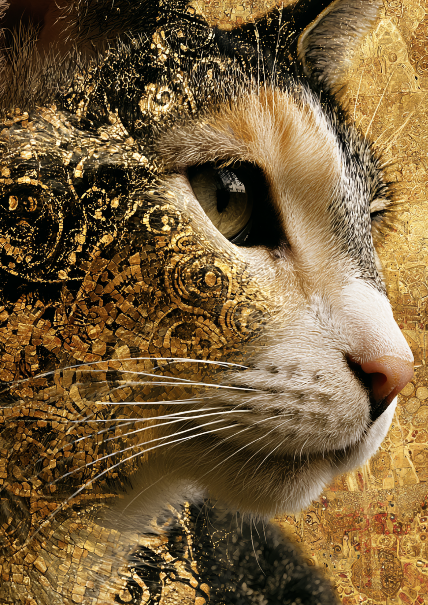 Rice Paper For Decoupage  Cat in Klimt Style Full  Cat. No. 9625