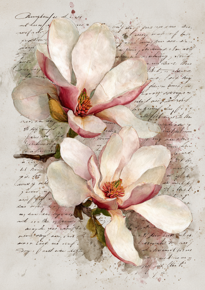 Rice Paper For Decoupage  Pink Magnolia Flowers Full  Cat. No. 9627