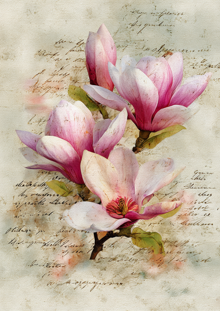 Rice Paper For Decoupage  Pink Magnolia Flowers Full  Cat. No. 9628