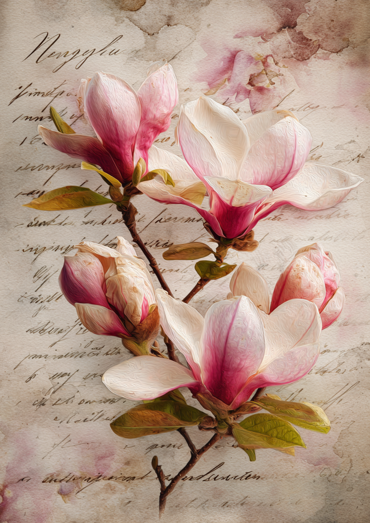 Rice Paper For Decoupage  Etheral Magnolia Flowers Full  Cat. No. 9629